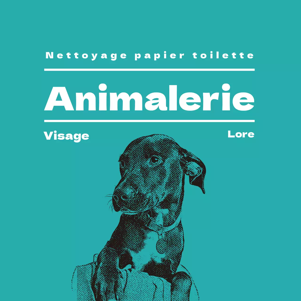 Étiquette illustrée turquoise pour animalerie