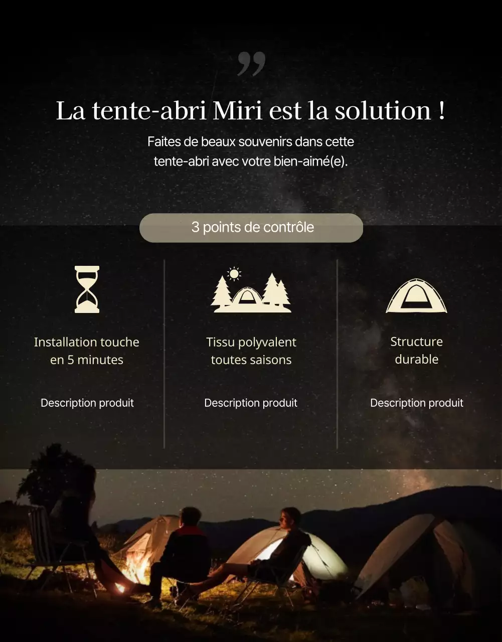 Concept de camping émotionnel en bleu marine et beige