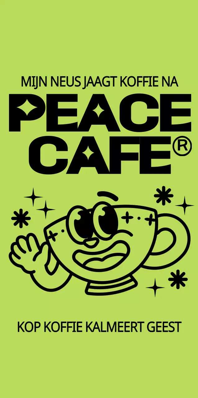 Leuke en hippe koffiemok in limoengroen en zwarte karakterstijl voor café merchandise