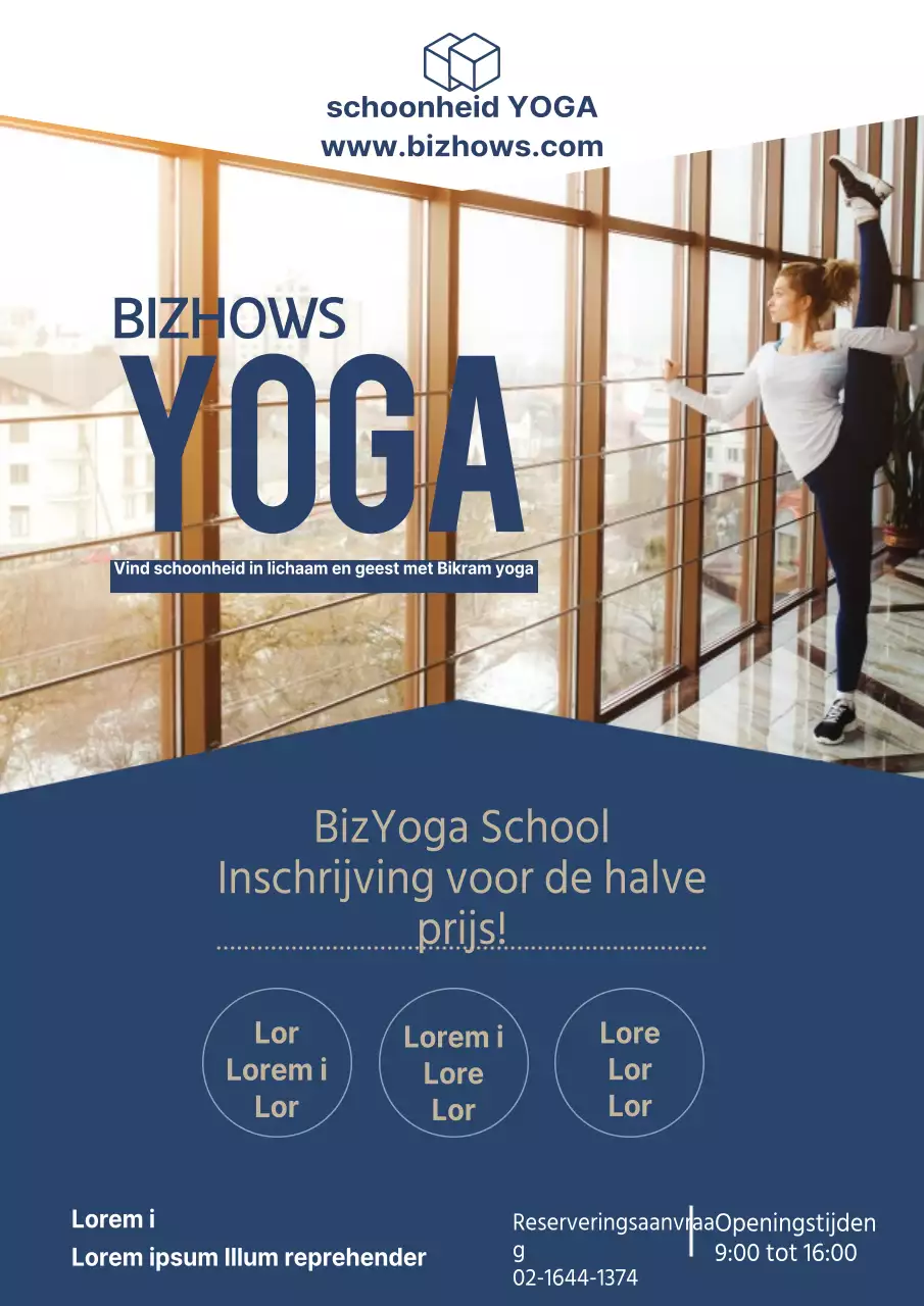 Marineblauwe moderne promotieflyer voor yogastudio