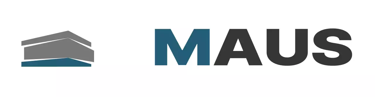 Symbool voor architectenbureau in grijs en turquoise met logo en bedrijfsnaam