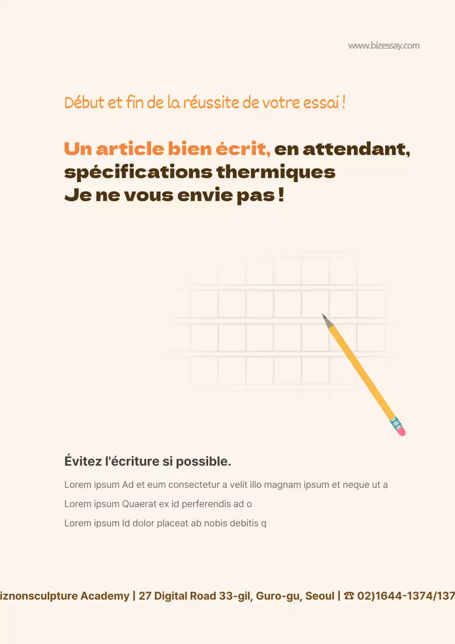 Promouvoir une école de rédaction d'essais avec une illustration orange d'instruments d'écriture