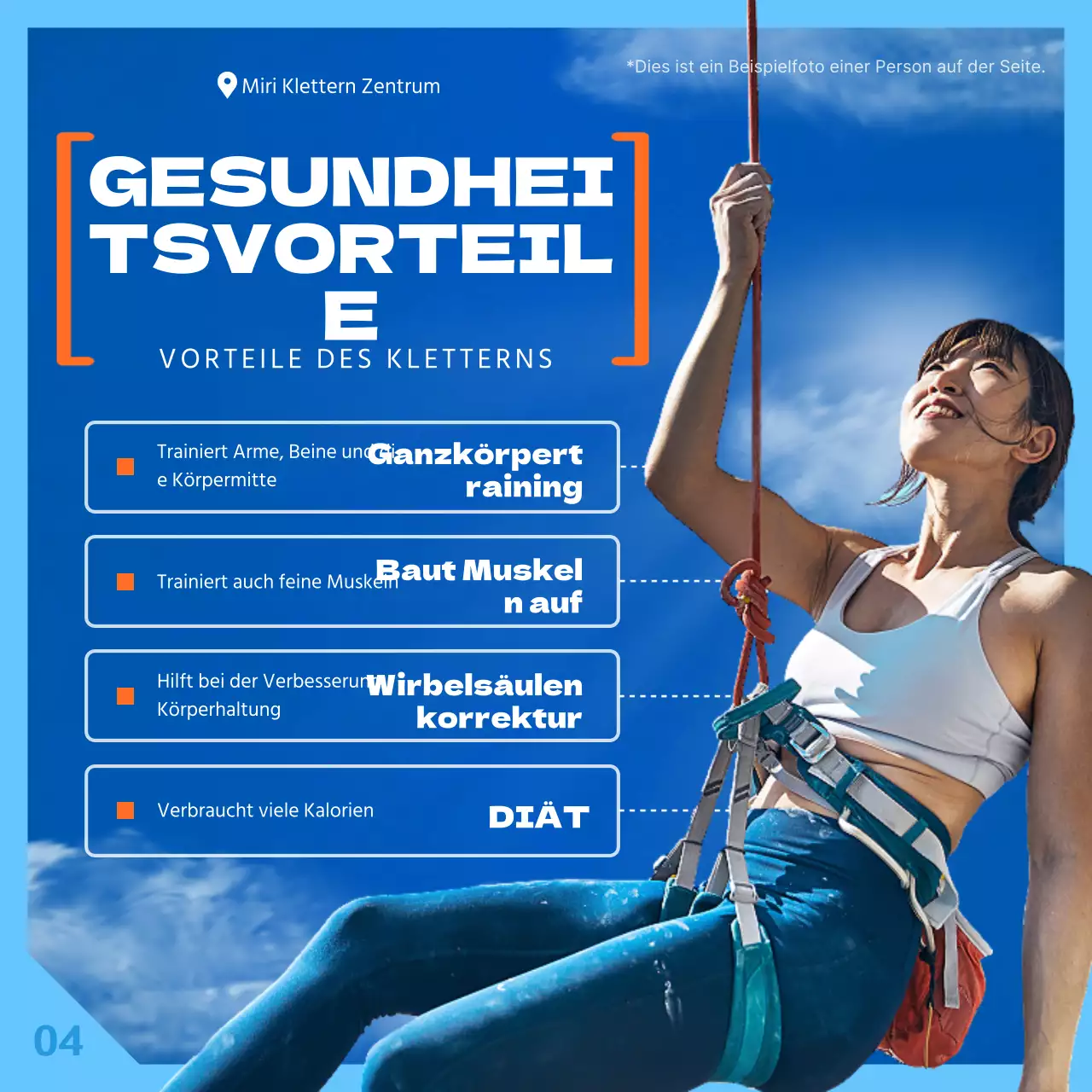 Über das Konzept des blauen und orangen Himmels klettern