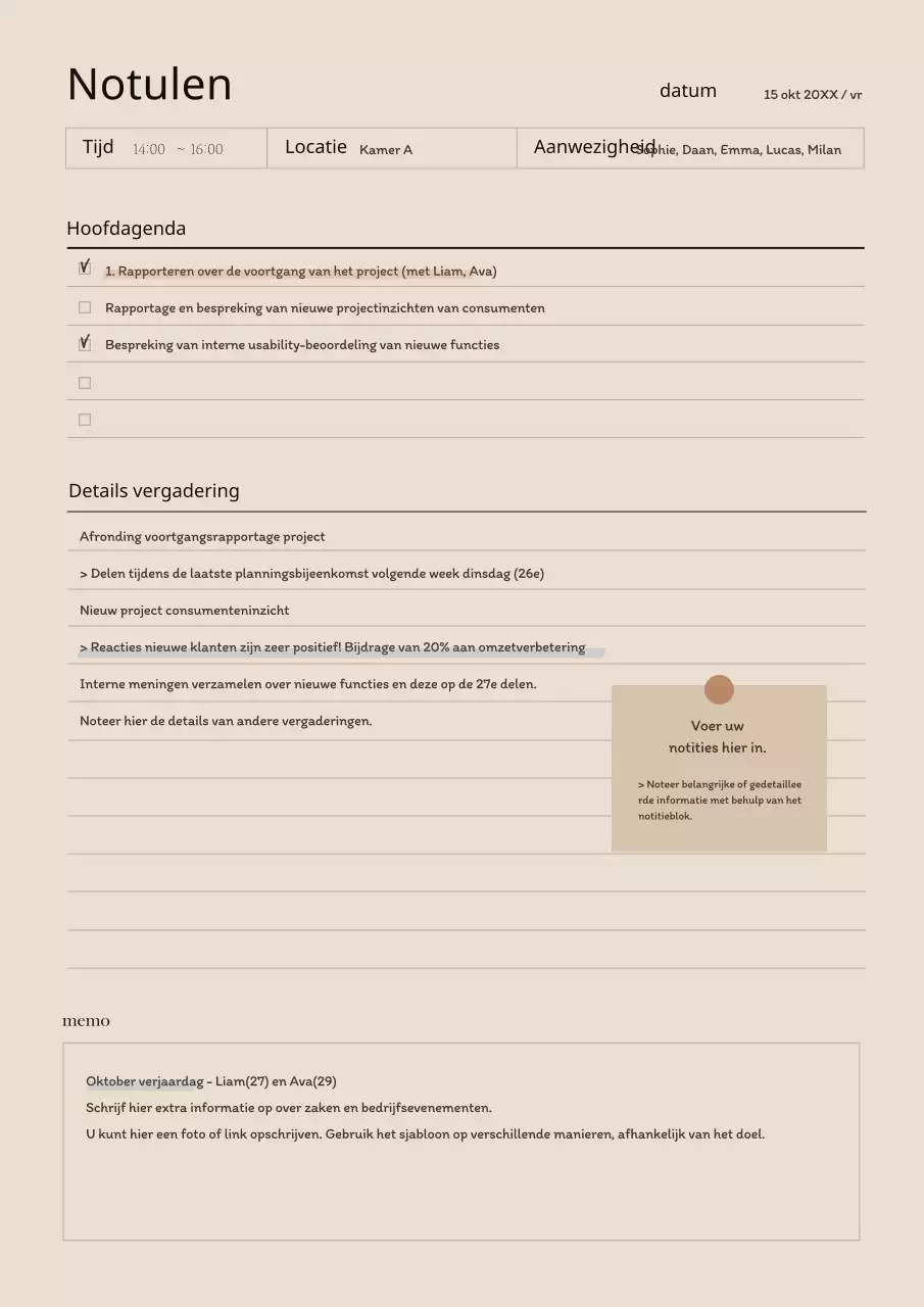 Bruin, sentimenteel GoedNoteer vergaderingsnotulen