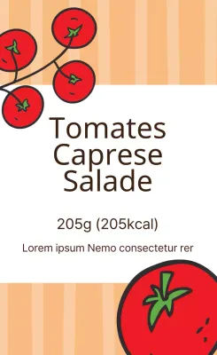 Étiquette illustrée rouge-orange pour l'emballage des salades
