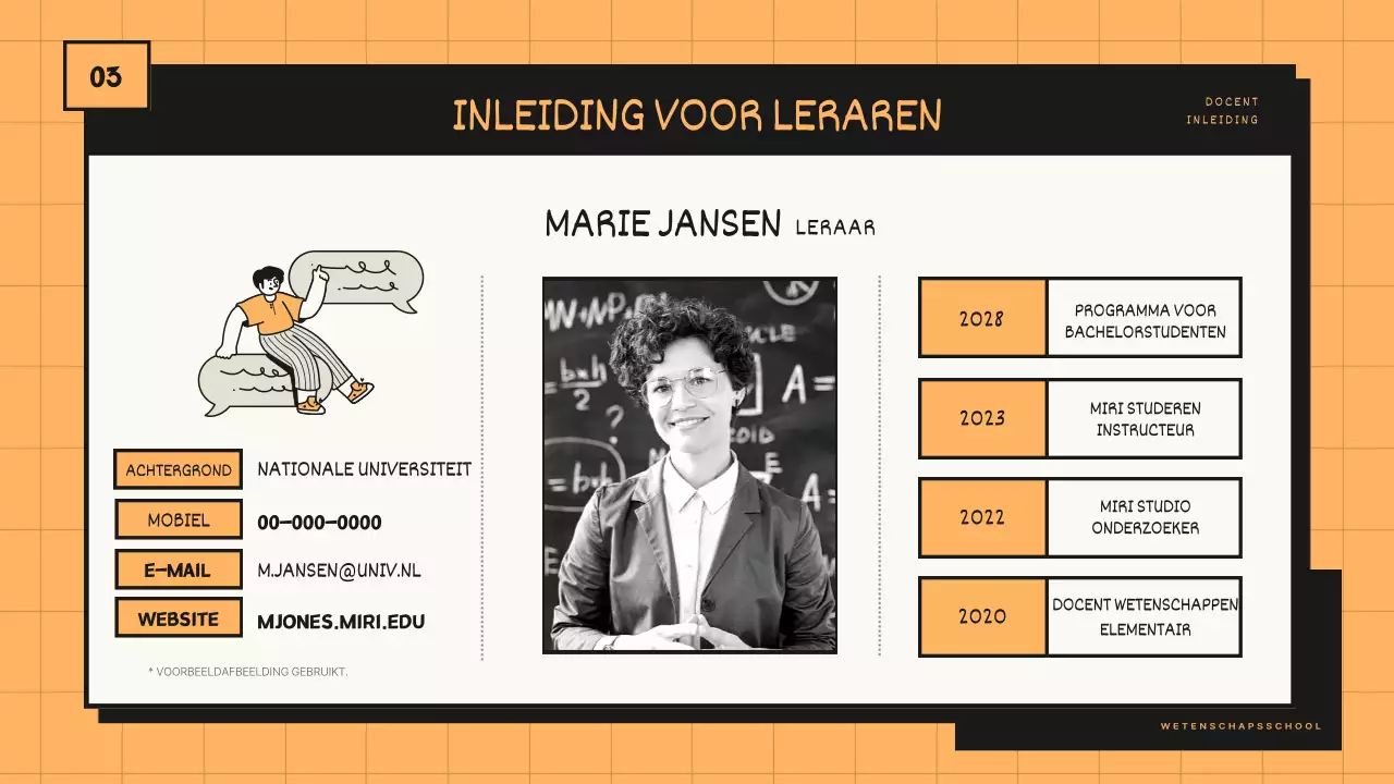 Programmavoorstel voor de wetenschapsklas met oranje en zwarte toonlijnen