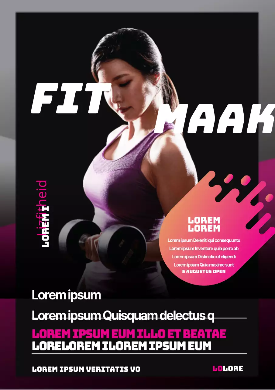 Stijlvolle fitness kortingsactie flyer in zwart en roze