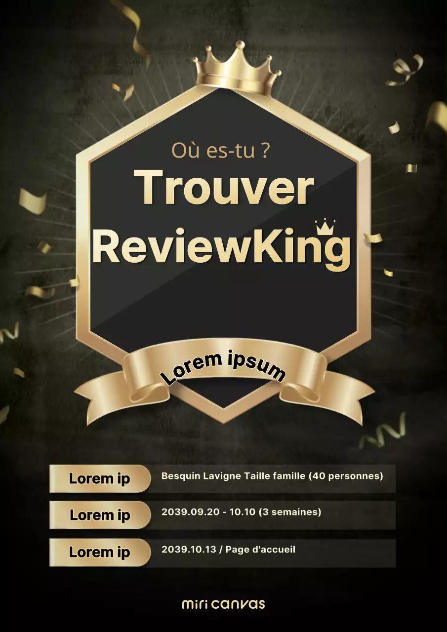 Un concept glamour et or foncé pour l'événement "Revue du mois".