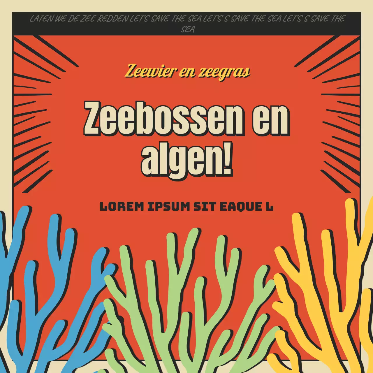 Cartoon concept zee bos en algen in rood en zwart