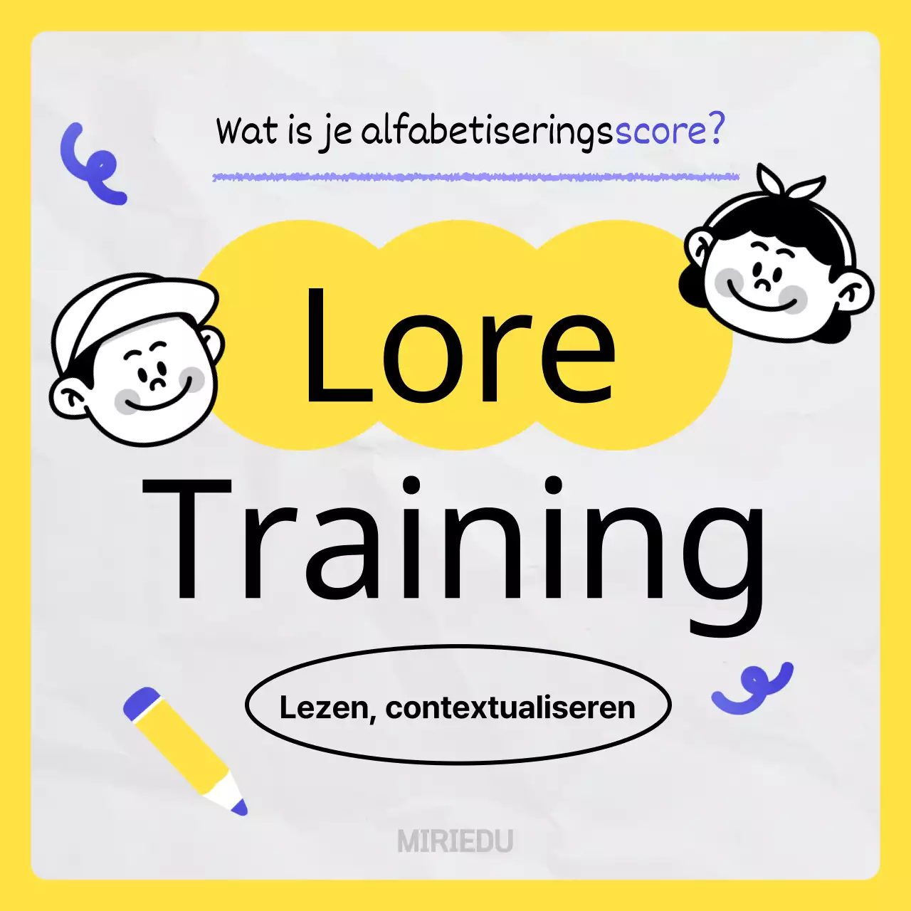 Bevorder alfabetisering met een geel-blauw kitscherig doodle-concept