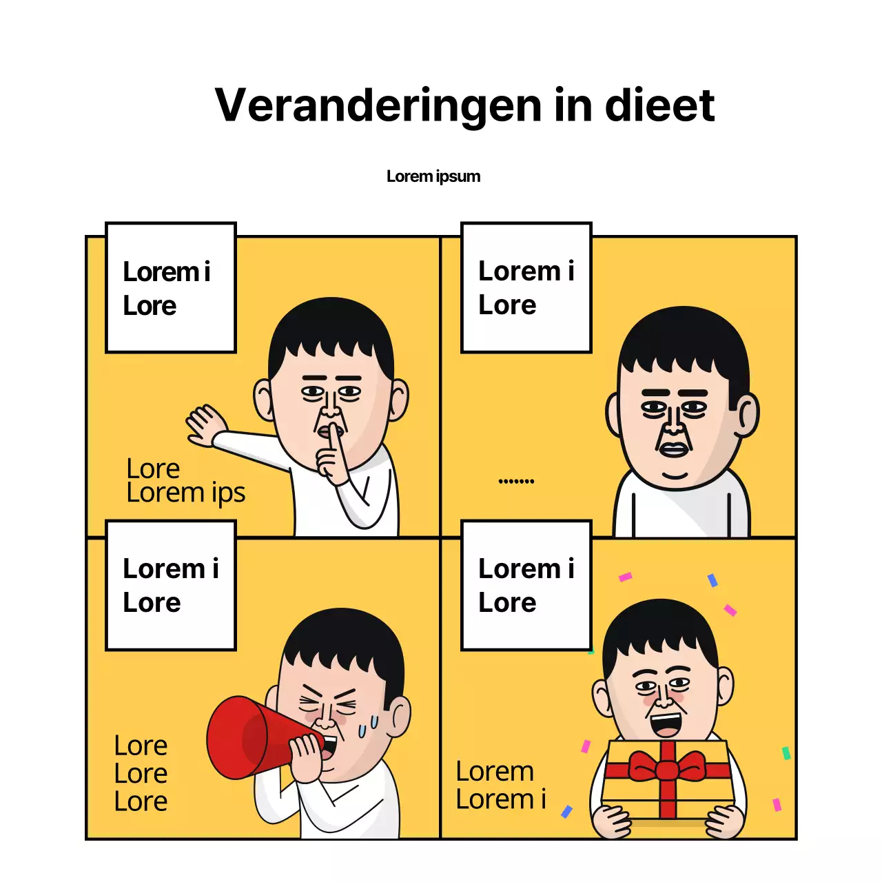 Cartooneske banners met grappige illustraties van dieetgrappige citaten