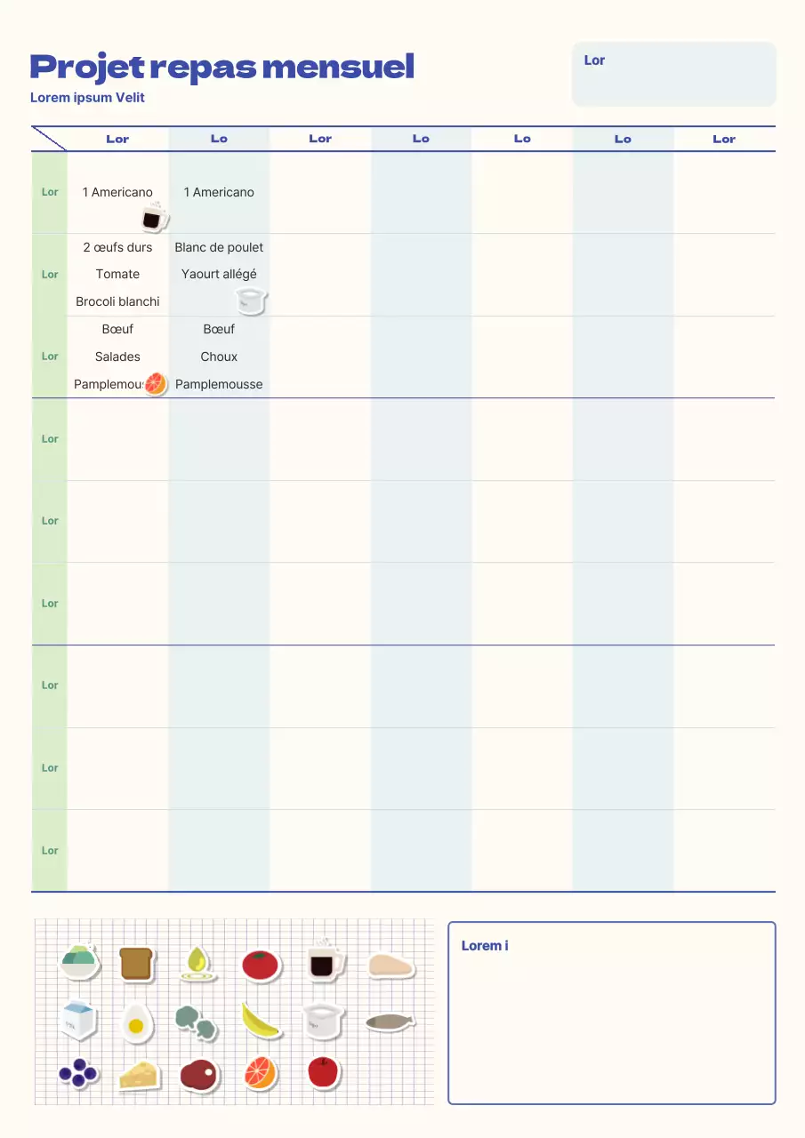 Un journal diététique de base en ivoire et bleu clair.