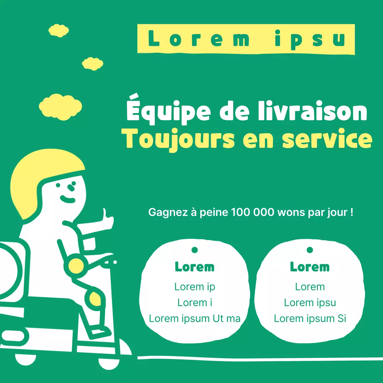 Recruter des livreurs mignons de couleur verte et fluorescente