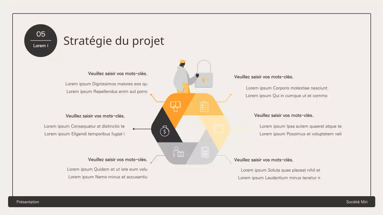 Proposition commerciale avec des éléments hexagonaux jaunes