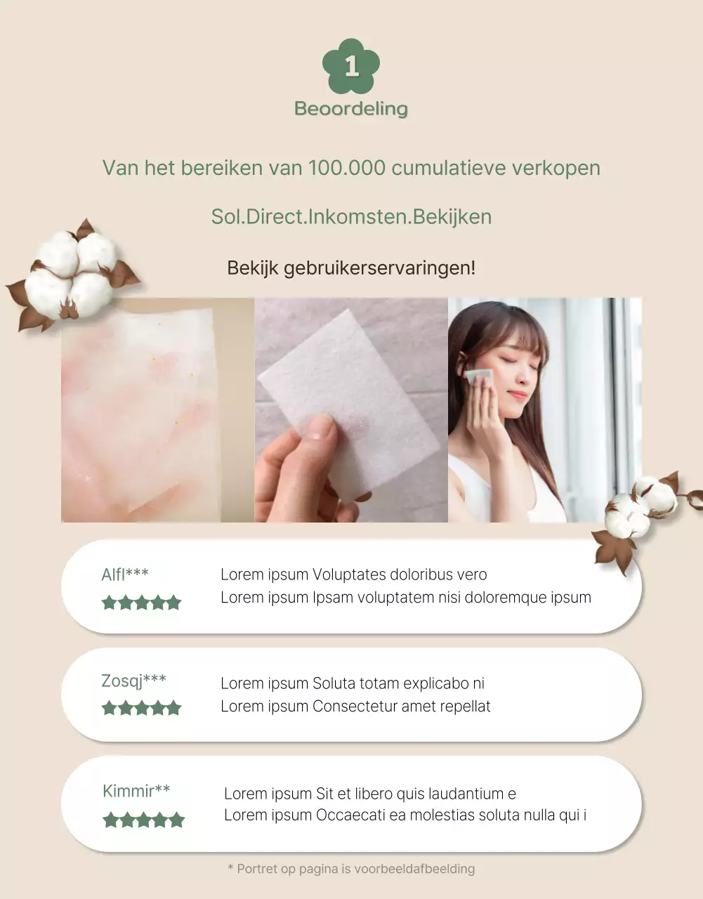 Schattige wattenschijfjes van biologisch katoen in groene en beige tinten