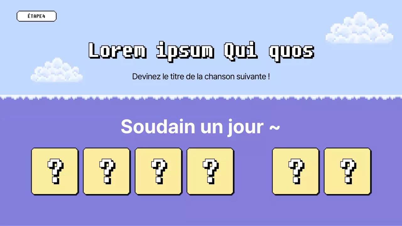 Jeu-questionnaire d'atelier à l'ambiance pixelisée bleue et jaune