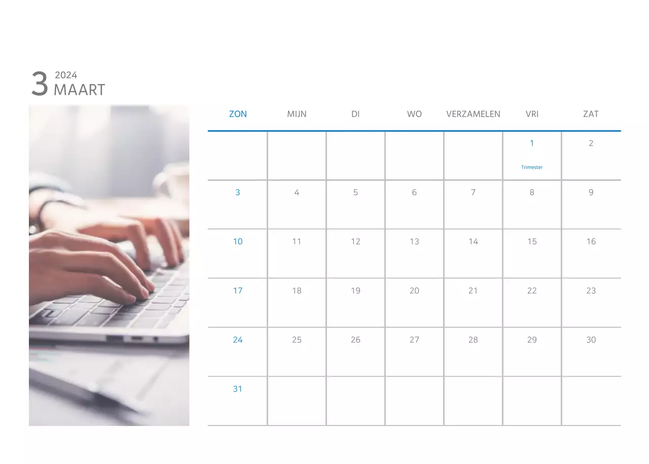 Witte en eenvoudige bureaukalender
