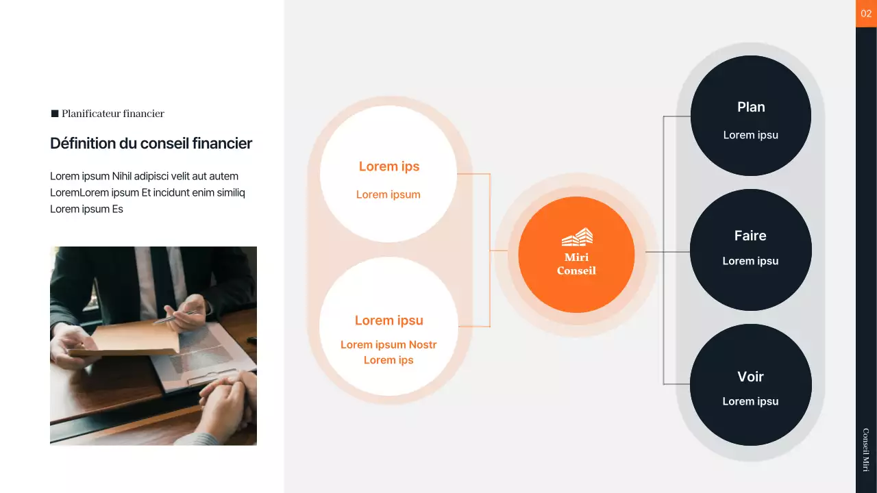 Conseil financier en orange et gris
