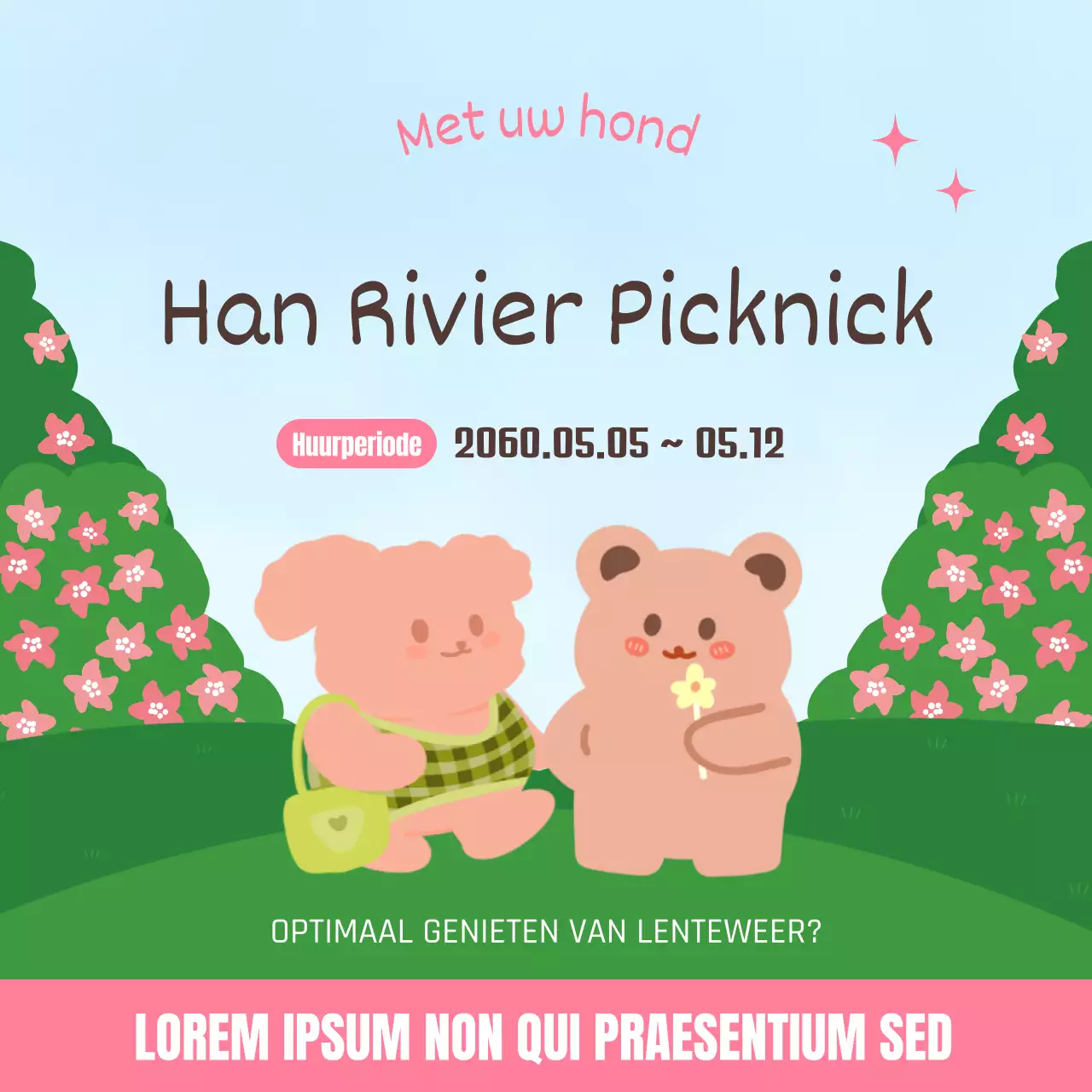 Lente concept van roze en groen voor het Han rivier picknick voer ontwerp