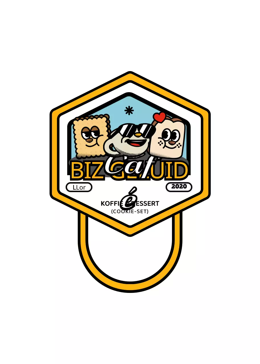 Een serie leuke en hippe café-artikelen in logo-stijl in geel en zwart.