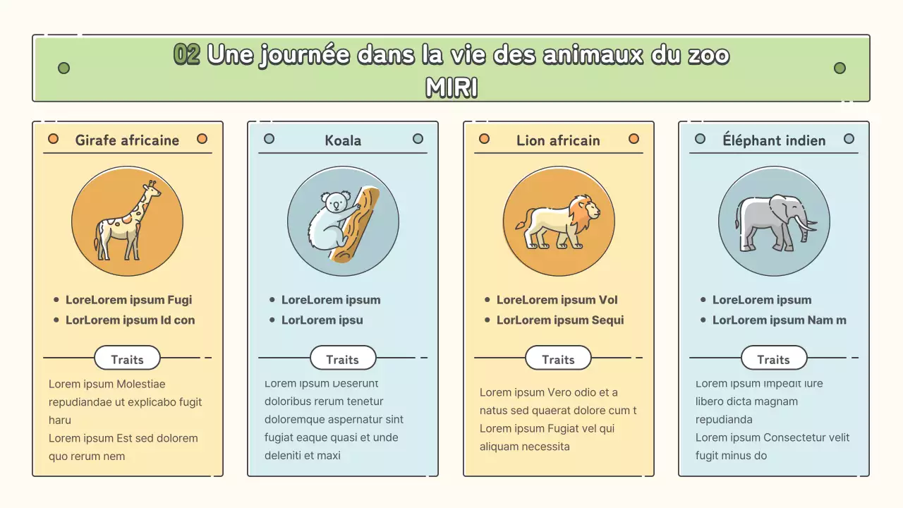 Matériel éducatif sur les zoos dans des tons pastel de jaune, de chartreuse et de bleu clair