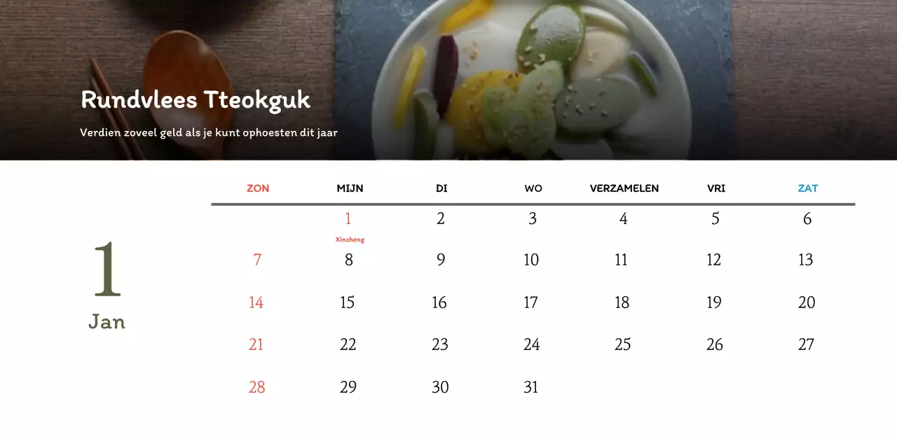 Traditioneel Koreaans restaurant concept coupon kalender in beige en bruin