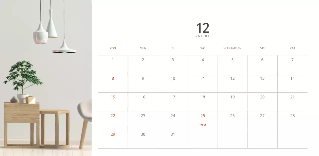 Witte strakke stijl interieur kalender