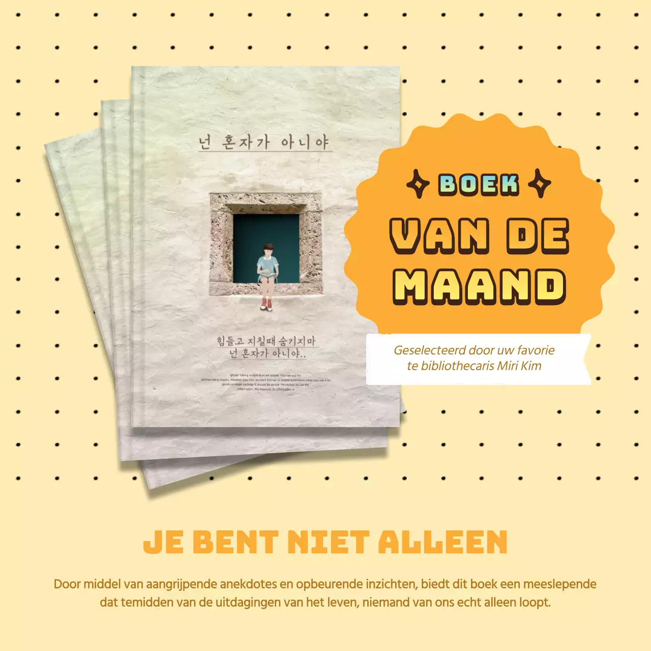 Heldere boek aanbeveling promotie met geel en stip achtergrond V1