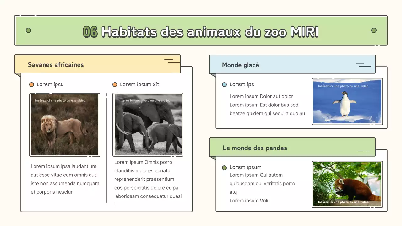 Matériel éducatif sur les zoos dans des tons pastel de jaune, de chartreuse et de bleu clair