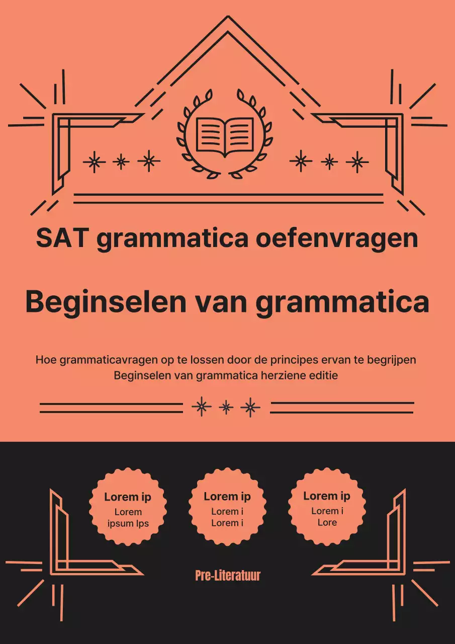SATs Engelse taal en grammatica oefententamens met eenvoudige lijnen en randen in roze en zwart.