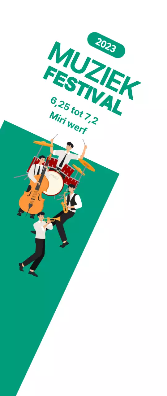 De bevordering klein van het muziekfestival met band op groene & witte achtergrond