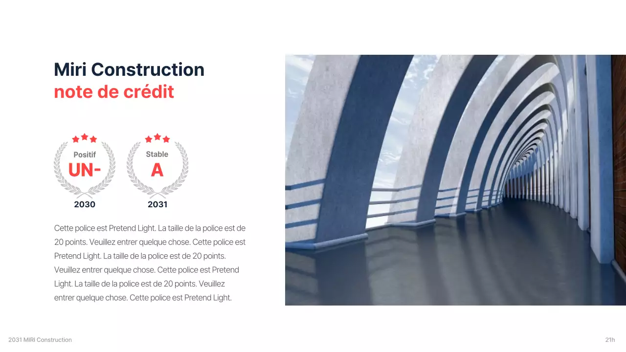 Le briefing d'une entreprise de construction pour un investissement avec un schéma de couleurs nettes de marine et de rouge.