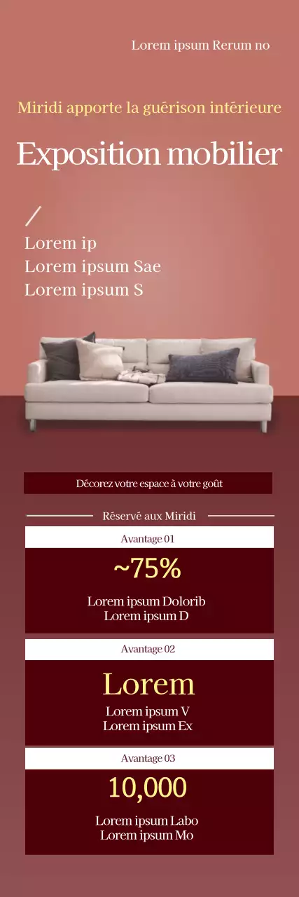 Une photo rose met en valeur le mobilier propre pour promouvoir l'événement