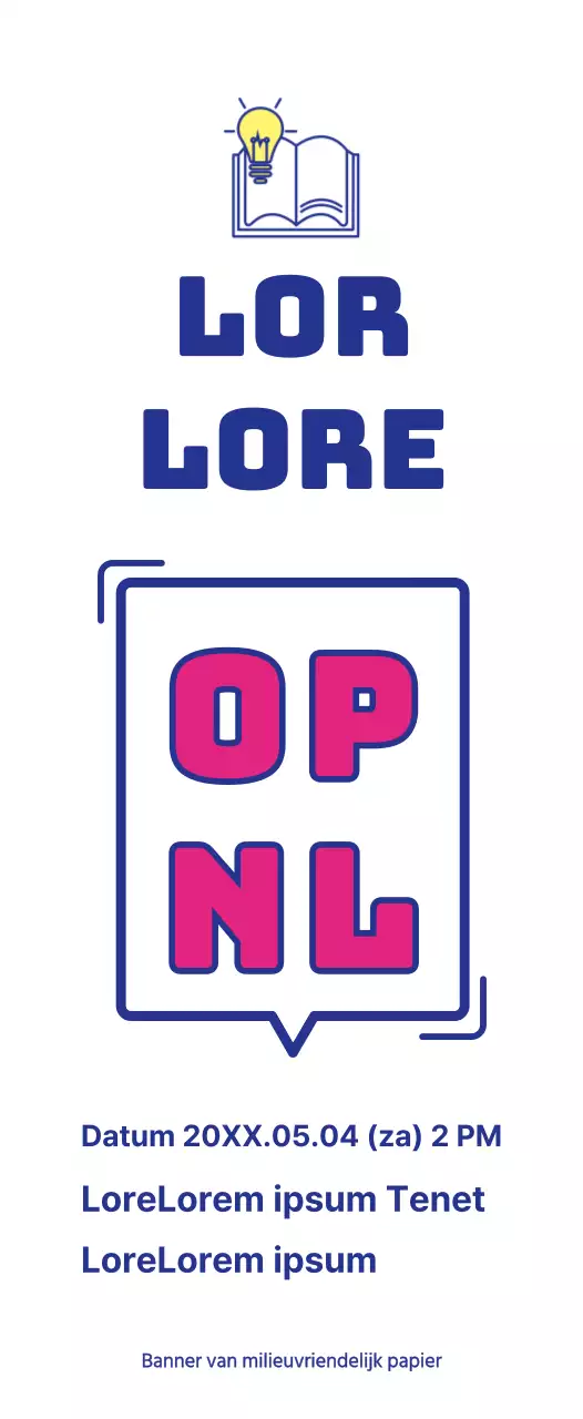 De opening van een bibliotheek aankondigen met een eenvoudig bubbeltekstconcept in marineblauw en paars