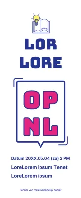 De opening van een bibliotheek aankondigen met een eenvoudig bubbeltekstconcept in marineblauw en paars