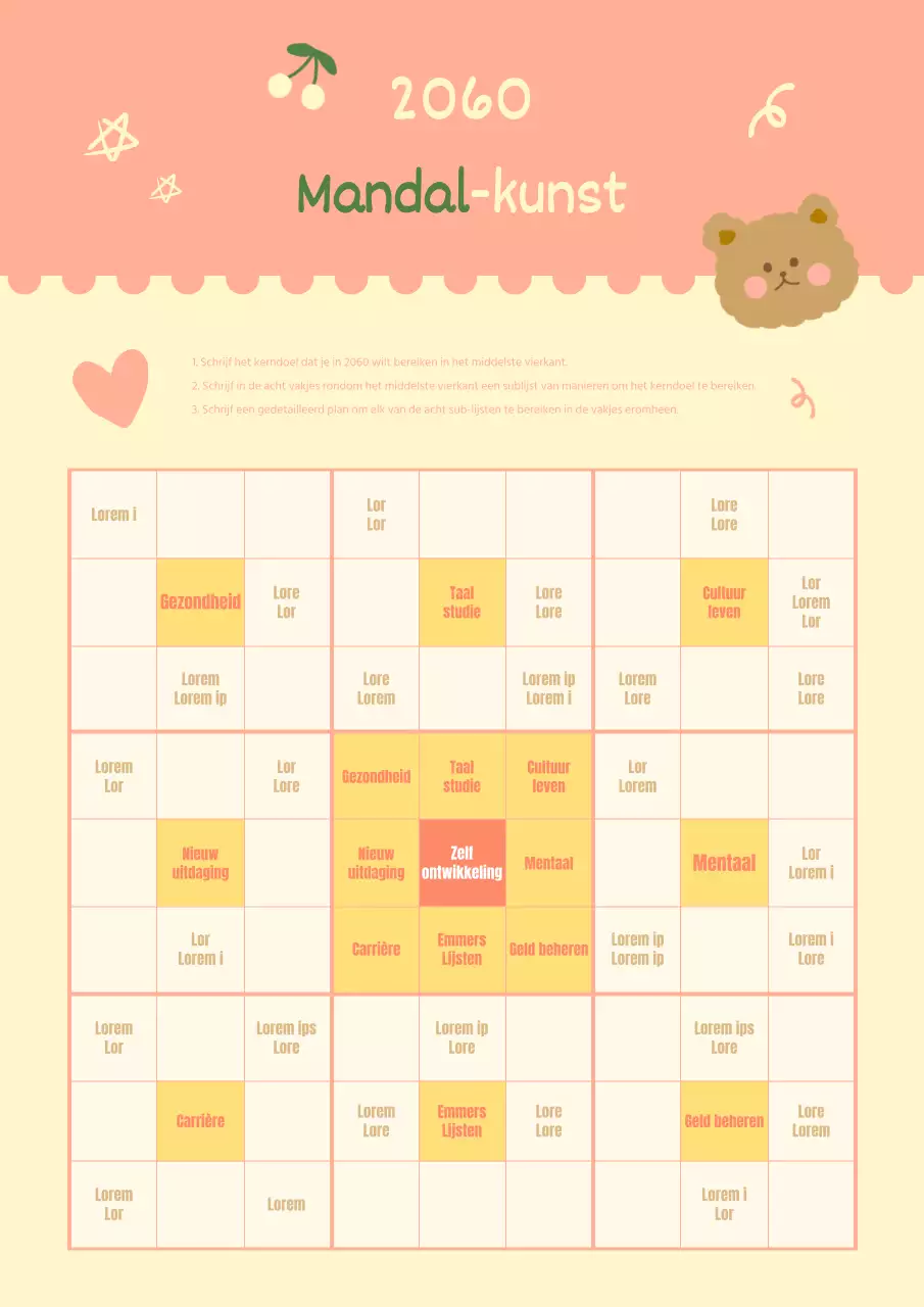 Schattige geïllustreerde conceptmandala's in roze en geel