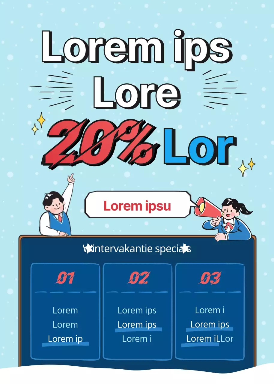 Kortingsaanbieding popup met blauw winterteken thema