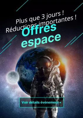 Prospectus promouvant une super vente flashy en noir et bleu clair dans un centre commercial