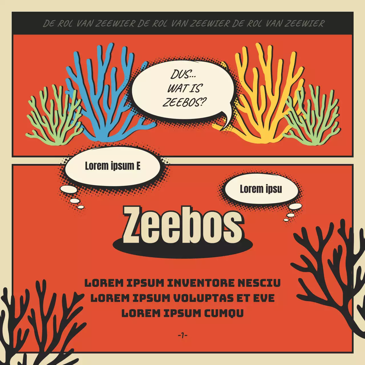 Cartoon concept zee bos en algen in rood en zwart