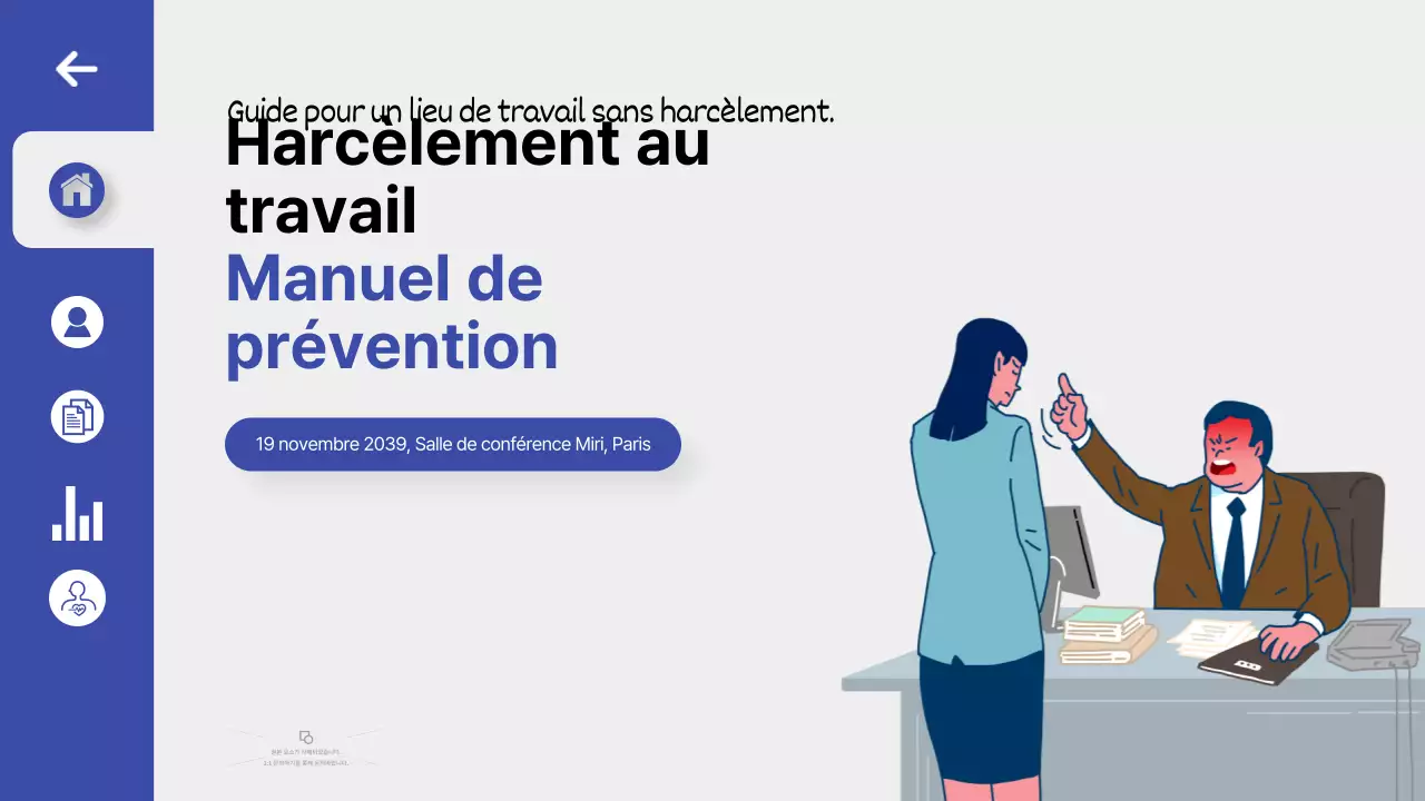 Formation à la prévention du harcèlement au travail dans un thème de tableau de bord à l'interface utilisateur propre et bleue