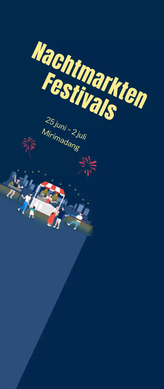 De bevordering klein van het nachtmarktfestival met vuurwerk op marineblauwe achtergrond