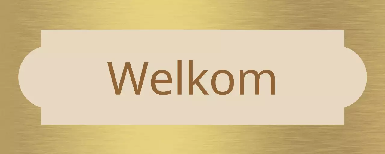 Eenvoudige bewegwijzering met een beige en bruine welkomstgevel en vormen