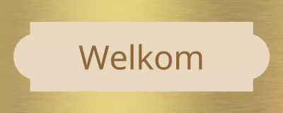 Eenvoudige bewegwijzering met een beige en bruine welkomstgevel en vormen