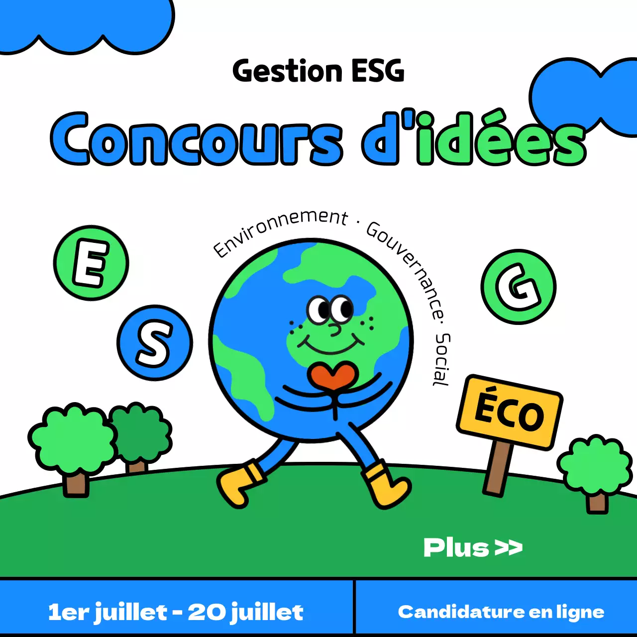 Concours d'idées ESG avec une touche kitsch de bleu et de vert