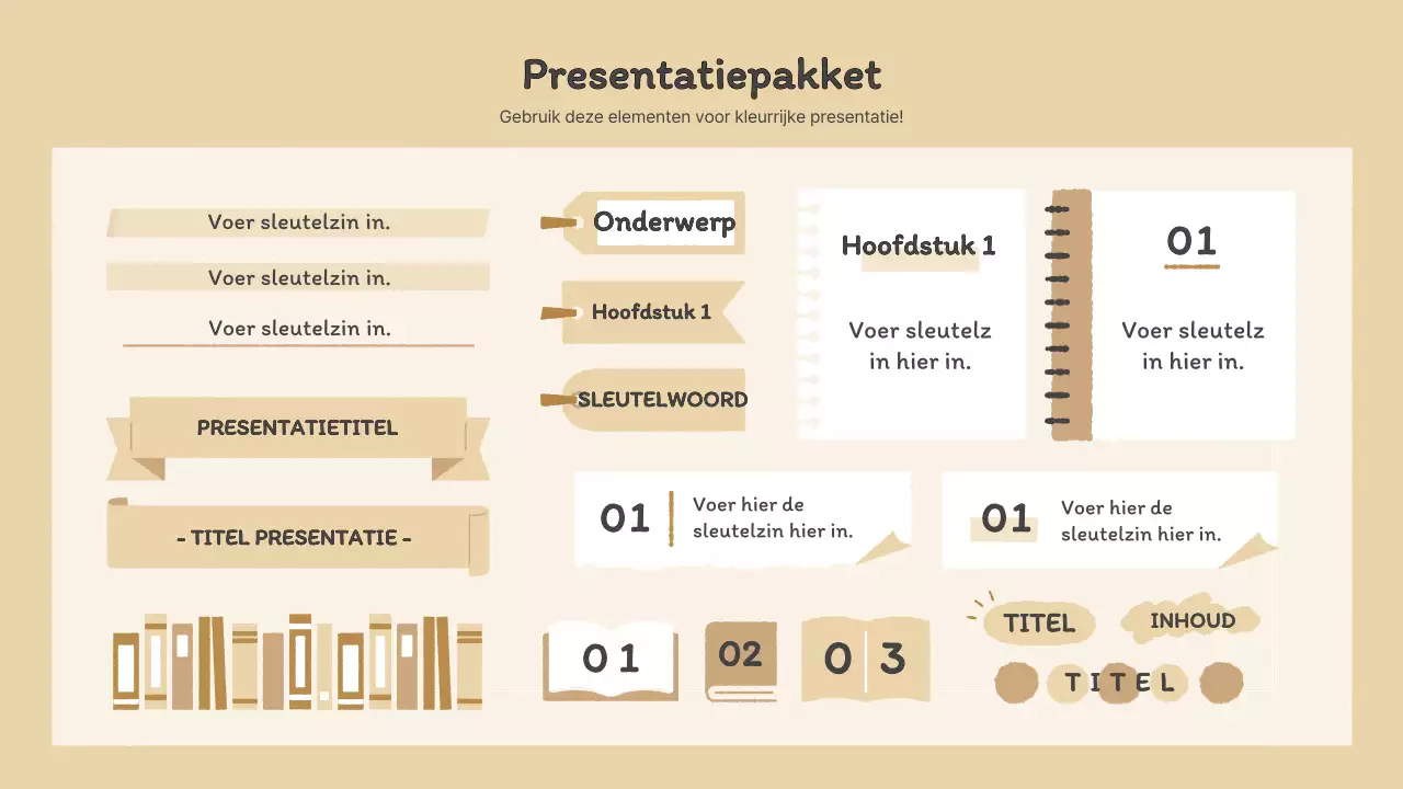 Presentatiepakket met sentimentele handgetekende boekillustraties in bruin en groen