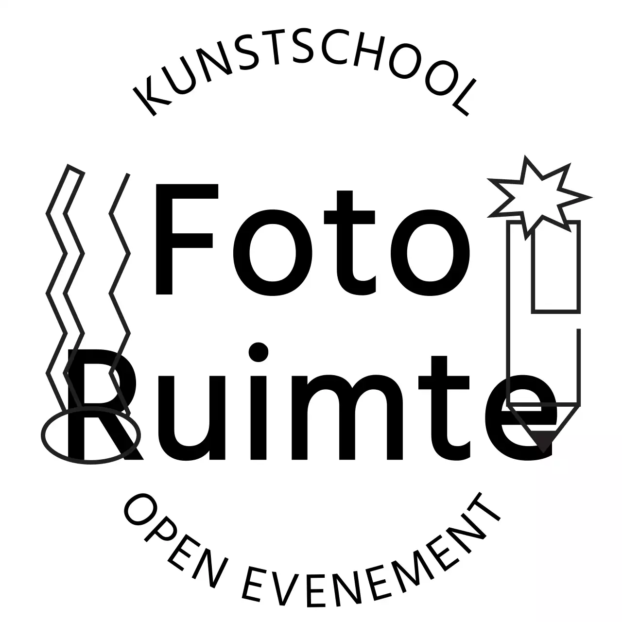 Promoot een kunstschool met zwarte tekst en lijnillustraties