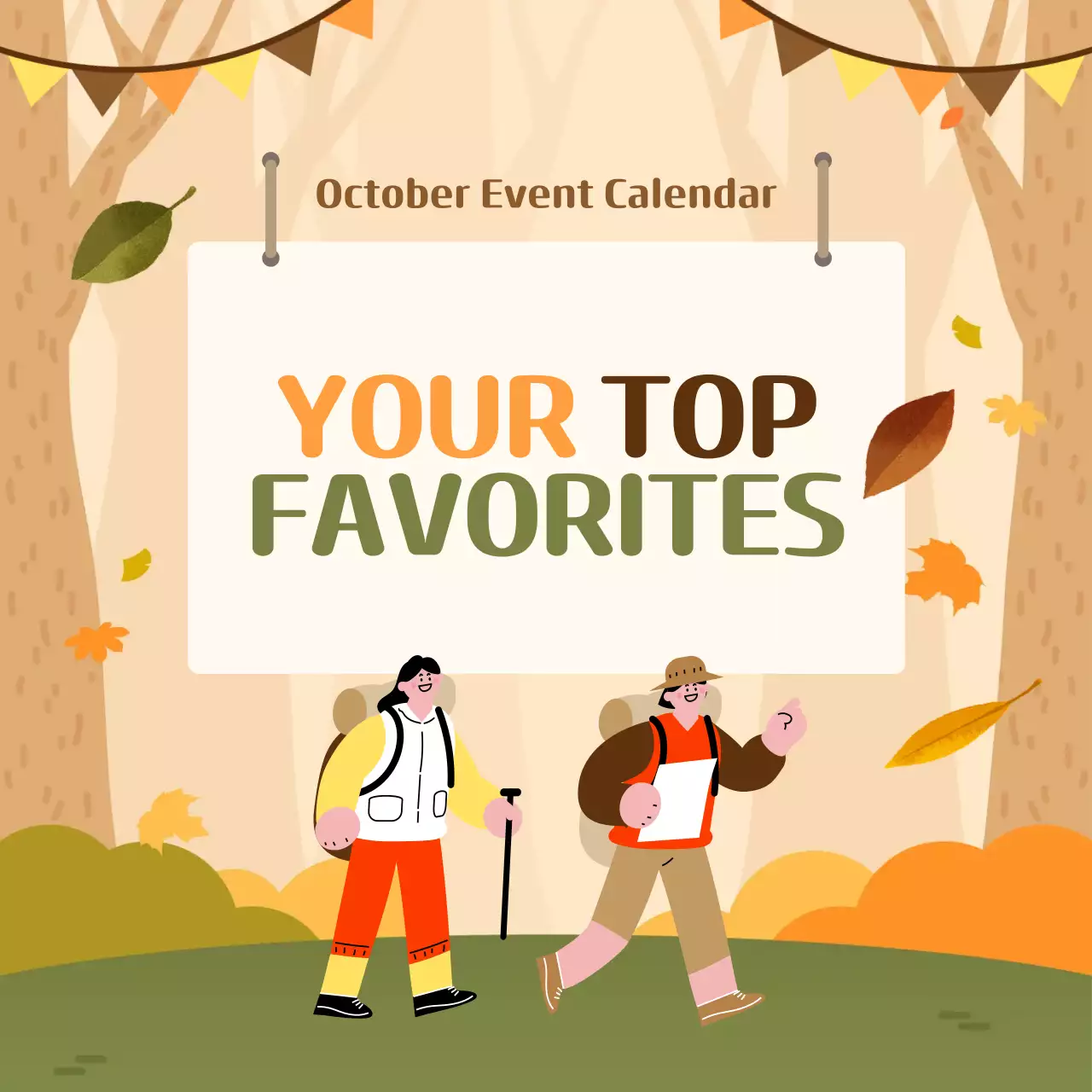 오렌지 러스틱 이벤트 캘린더 소셜 미디어 게시물