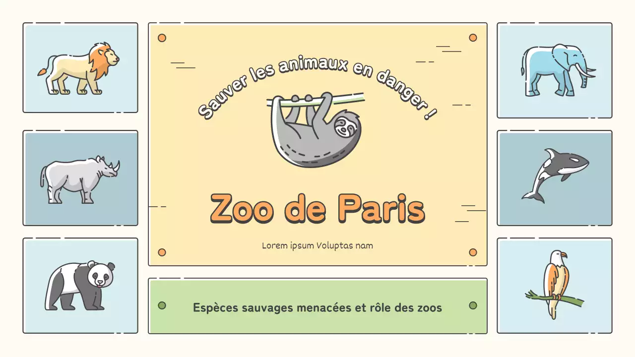 Matériel éducatif sur les zoos dans des tons pastel de jaune, de chartreuse et de bleu clair