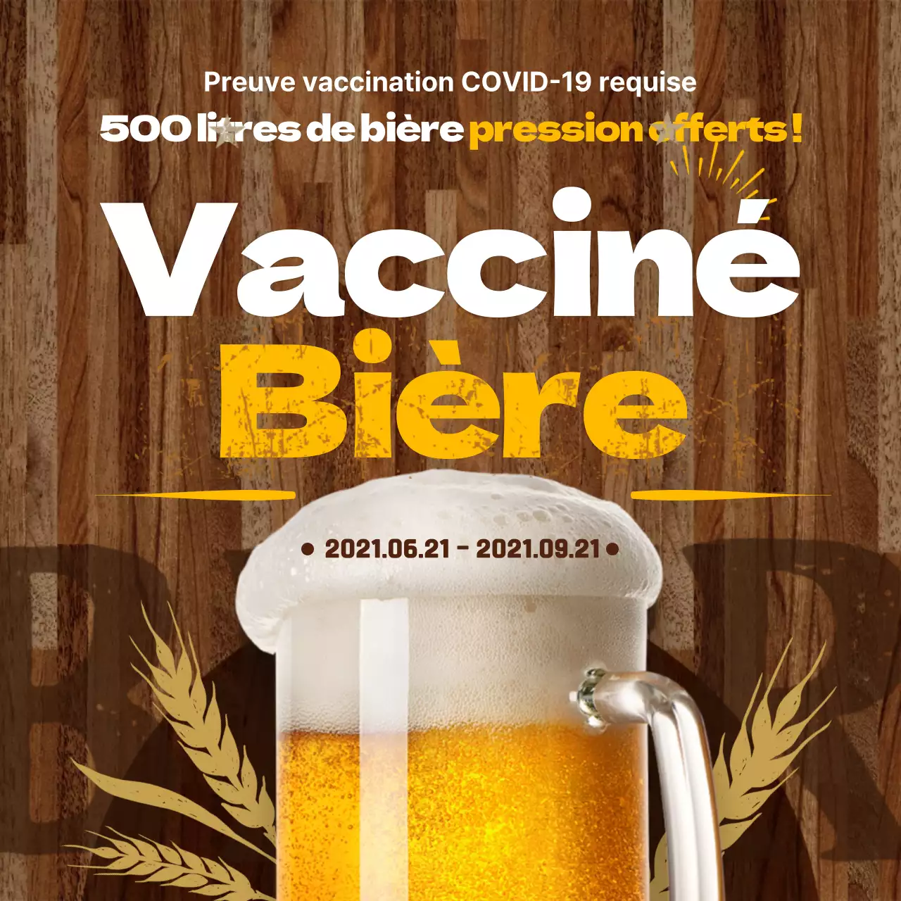 Événement de bière gratuite, jaune et d'inspiration vintage (carrés de médias sociaux)