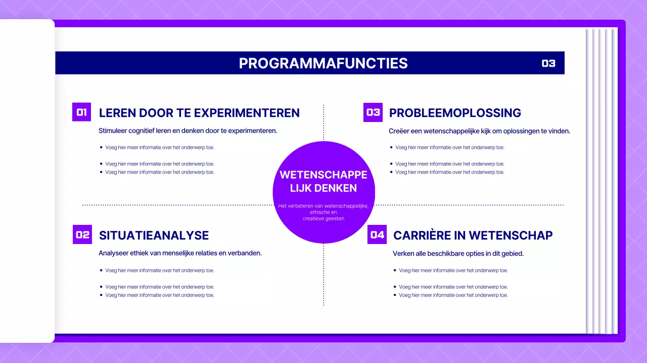 Voorstel voor een wetenschapsles met paarse pagina's